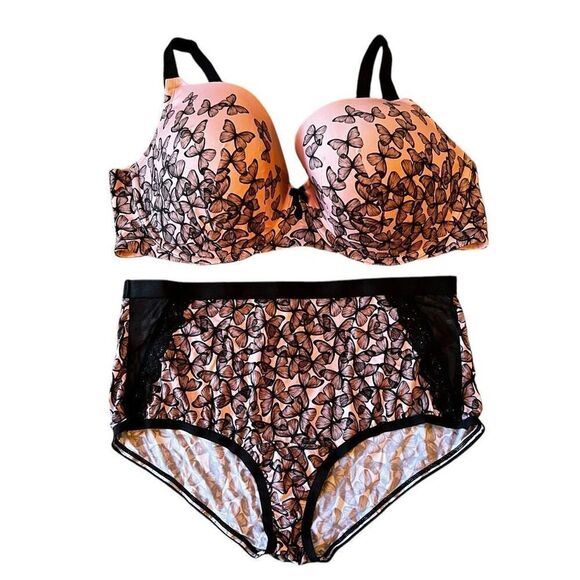 Torrid Curve 40D Perfect T-Shirt Bra & L Second Skin Panty Set Pink Butterfly - Picture 1 of 9